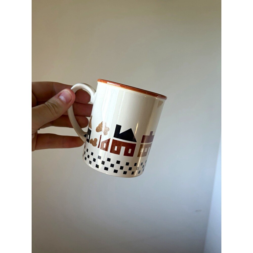 Retro Ceramic Coffee Mug House Pattern